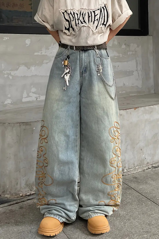 Distressed Wide‑Leg Denim Jeans – Unisex Street‑Style Loose Fit