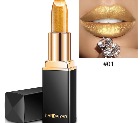 Shiny Metallic Lipstick Pearlescent Color Temperature Change Lipstick Gilt Lipstick