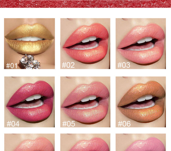 Shiny Metallic Lipstick Pearlescent Color Temperature Change Lipstick Gilt Lipstick