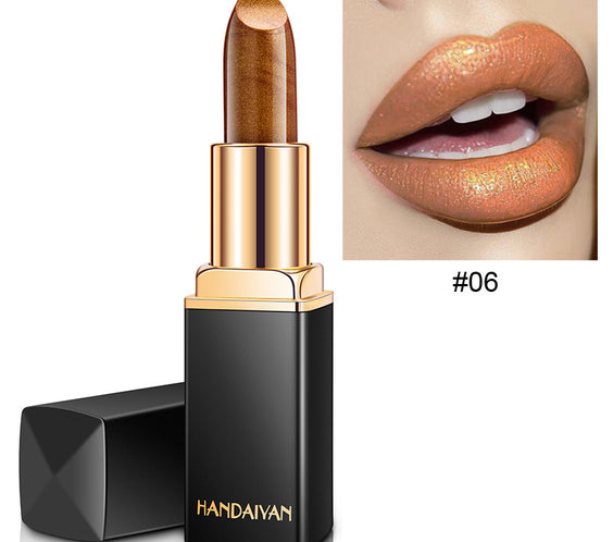 Shiny Metallic Lipstick Pearlescent Color Temperature Change Lipstick Gilt Lipstick