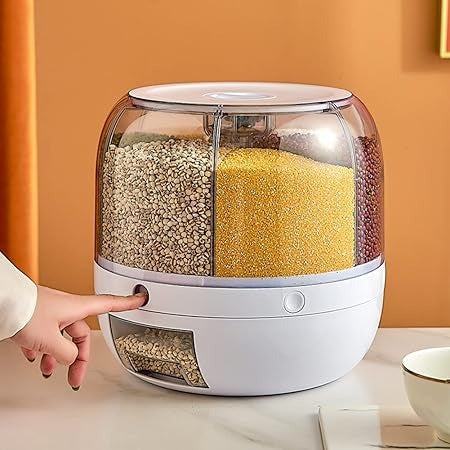 Multi-Compartment Rotating Dry Food Dispenser, BPA-Free Cereal Grain Storage Container