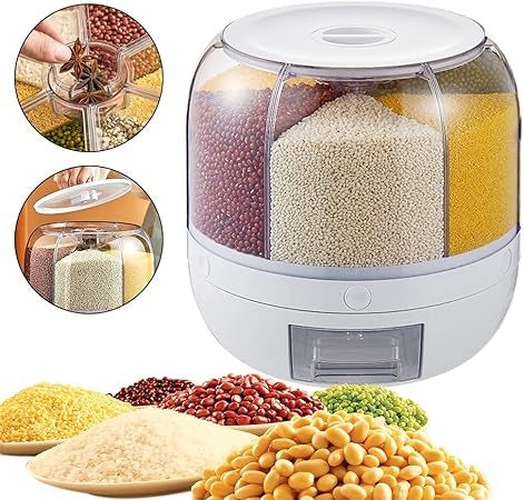 Multi-Compartment Rotating Dry Food Dispenser, BPA-Free Cereal Grain Storage Container
