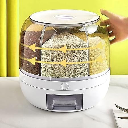 Multi-Compartment Rotating Dry Food Dispenser, BPA-Free Cereal Grain Storage Container