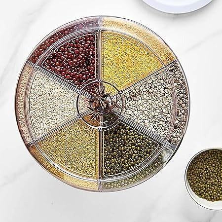 Multi-Compartment Rotating Dry Food Dispenser, BPA-Free Cereal Grain Storage Container
