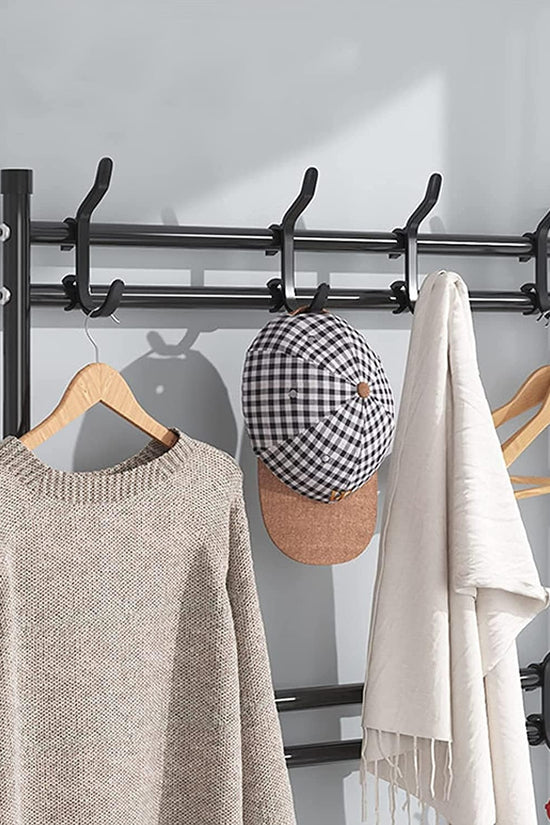 Heavy-Duty Metal Shoe Rack and Coat Hanger Organiser with 8 Hooks