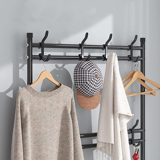 Heavy-Duty Metal Shoe Rack and Coat Hanger Organiser with 8 Hooks
