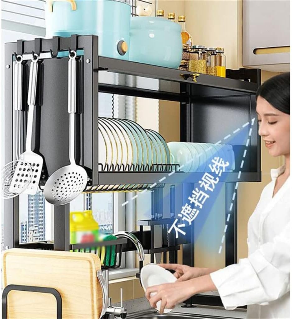 Premium Stainless Steel Over-Sink Dish Drying Rack with Enclosed Cabinet Storage