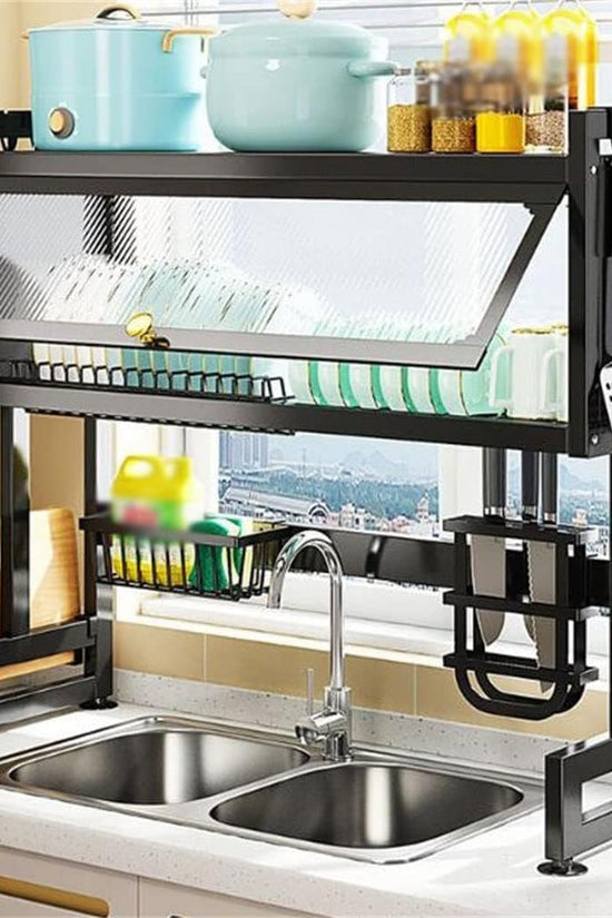 Premium Stainless Steel Over-Sink Dish Drying Rack with Enclosed Cabinet Storage