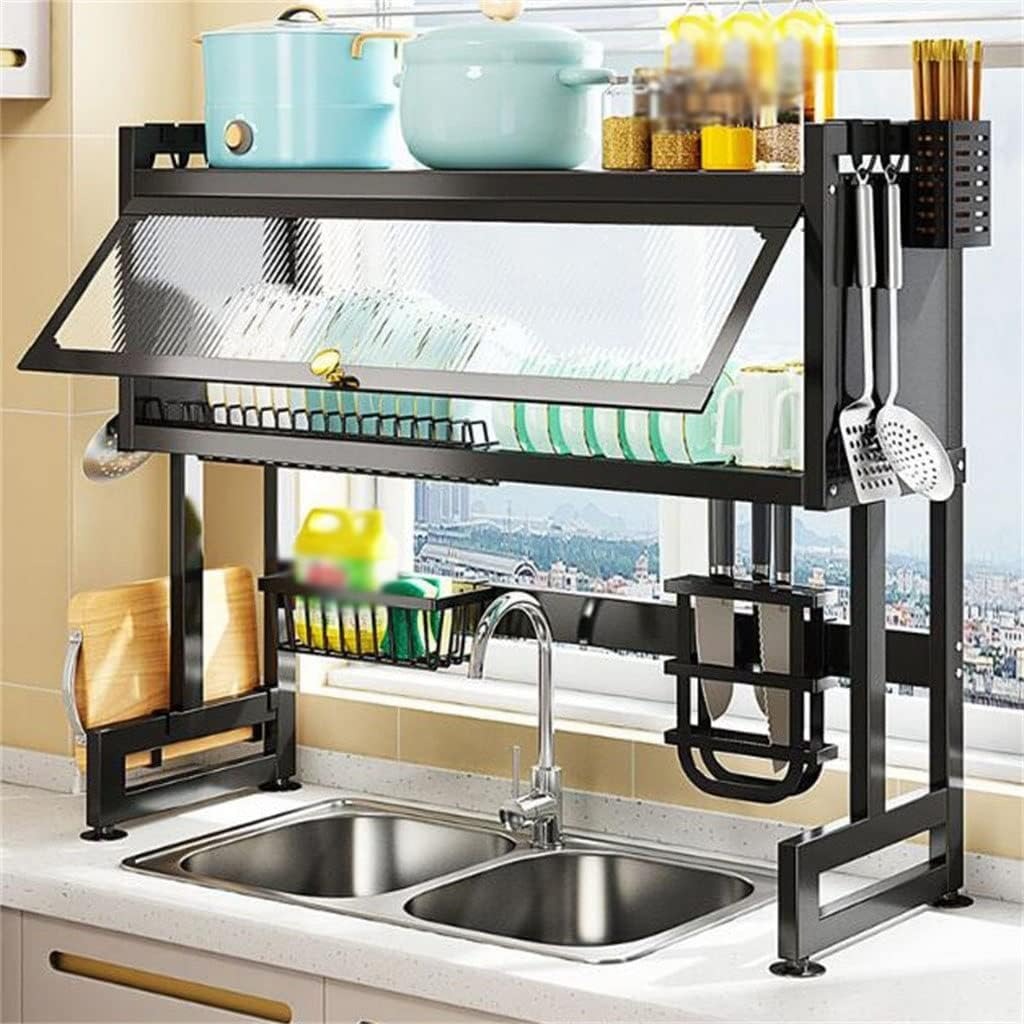 Premium Stainless Steel Over-Sink Dish Drying Rack with Enclosed Cabinet Storage
