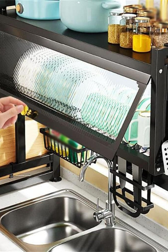 Premium Stainless Steel Over-Sink Dish Drying Rack with Enclosed Cabinet Storage