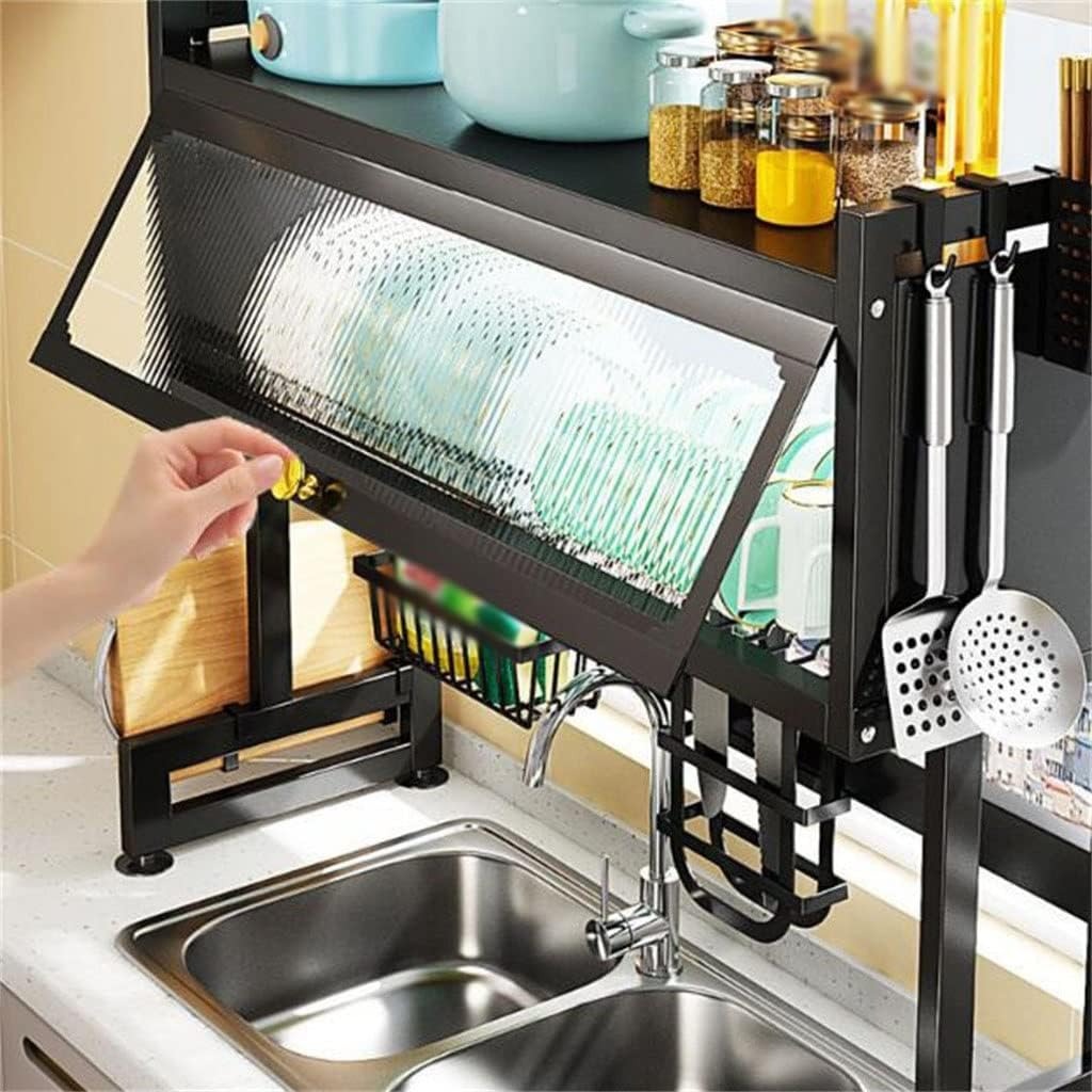 Premium Stainless Steel Over-Sink Dish Drying Rack with Enclosed Cabinet Storage