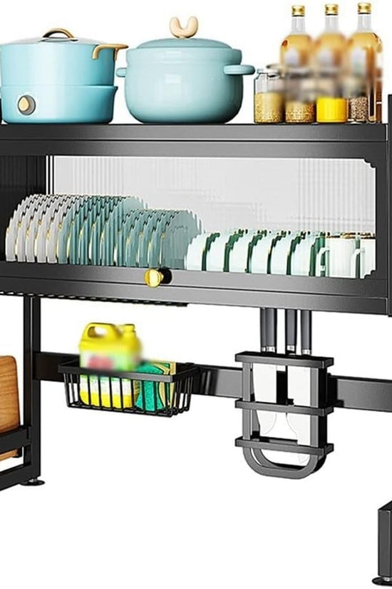 Premium Stainless Steel Over-Sink Dish Drying Rack with Enclosed Cabinet Storage