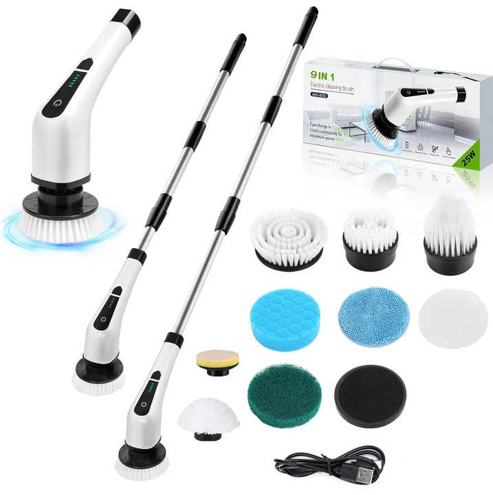 9-in-1 Electric Spin Scrubber: Versatile Brush Heads, Fast Charging, Adjustable Handle
