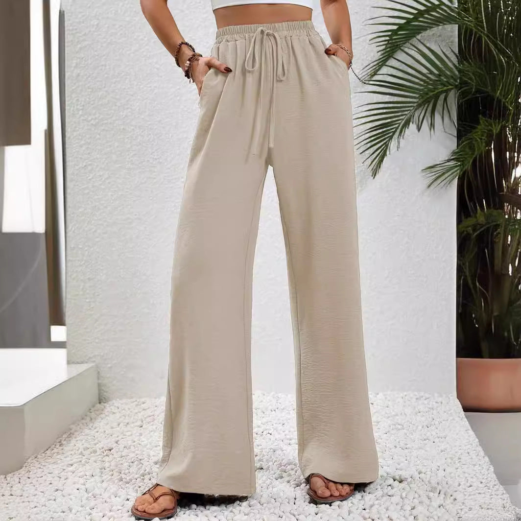 Women's Solid Color Wide-Leg Casual Pants
