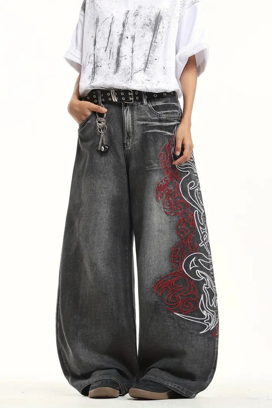 Retro Tie‑Dye Loose Wide‑Leg Denim Jeans – Unisex Street Style