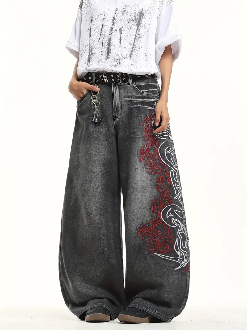 Retro Tie‑Dye Loose Wide‑Leg Denim Jeans – Unisex Street Style