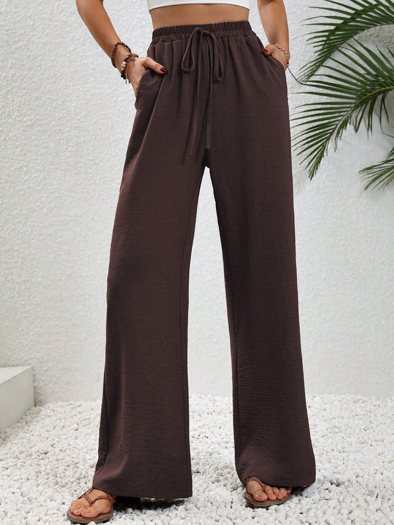 Women's Solid Color Wide-Leg Casual Pants