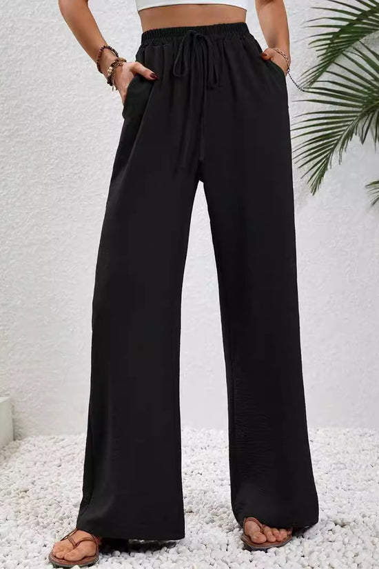 Women's Solid Color Wide-Leg Casual Pants