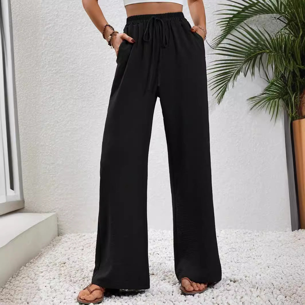 Women's Solid Color Wide-Leg Casual Pants