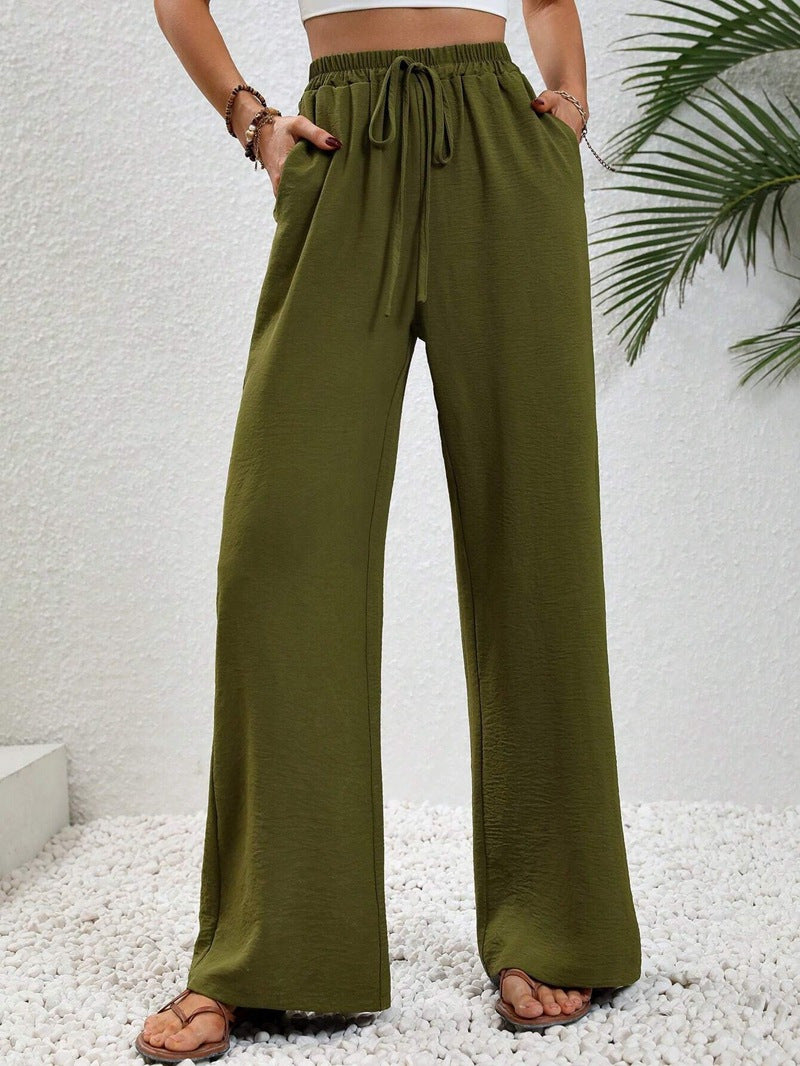 Women's Solid Color Wide-Leg Casual Pants