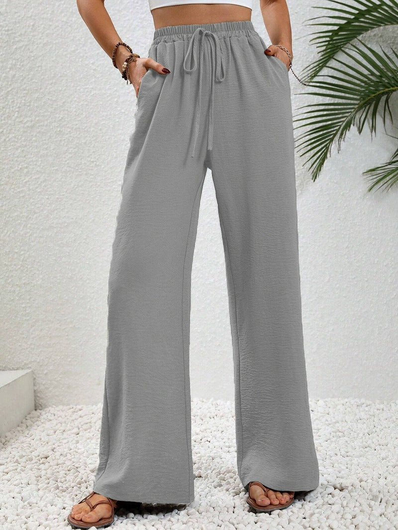 Women's Solid Color Wide-Leg Casual Pants