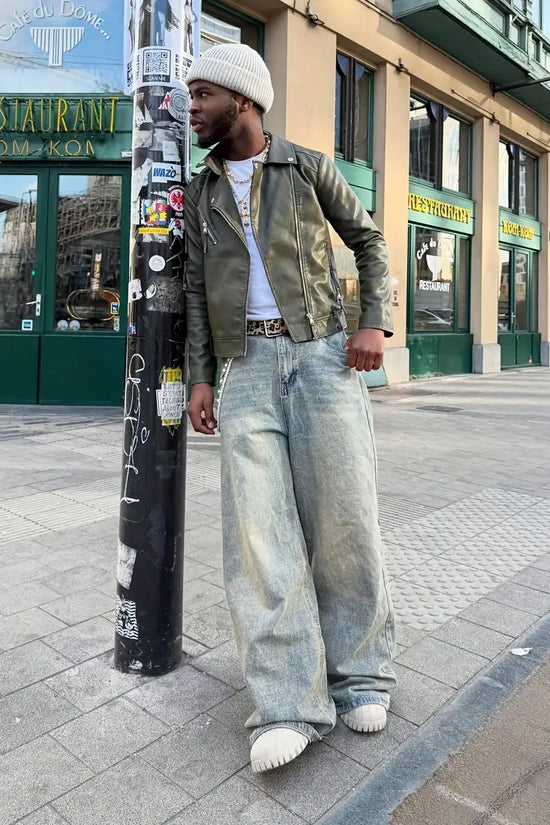 Men's Loose Fit Flared Floor‑Length Jeans – Heavy‑Duty Washed Streetwear