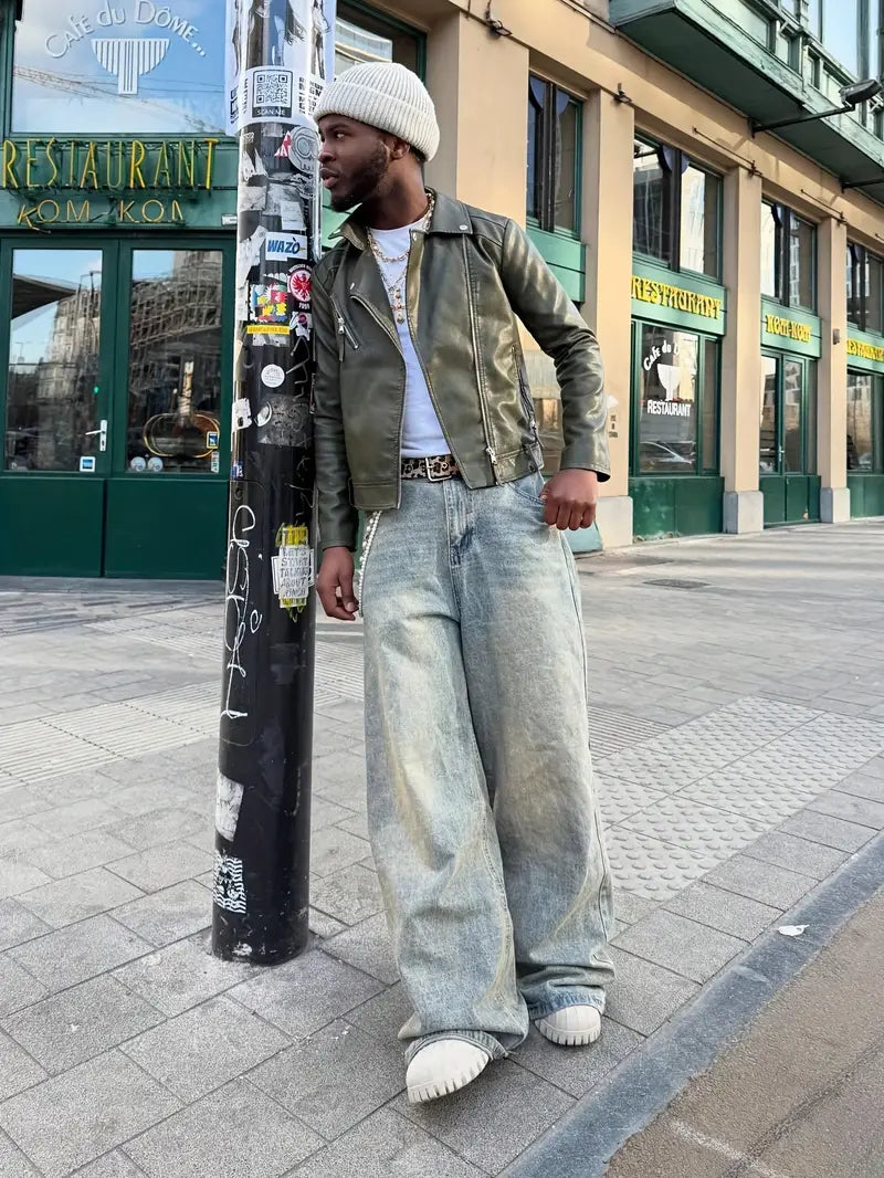 Men's Loose Fit Flared Floor‑Length Jeans – Heavy‑Duty Washed Streetwear