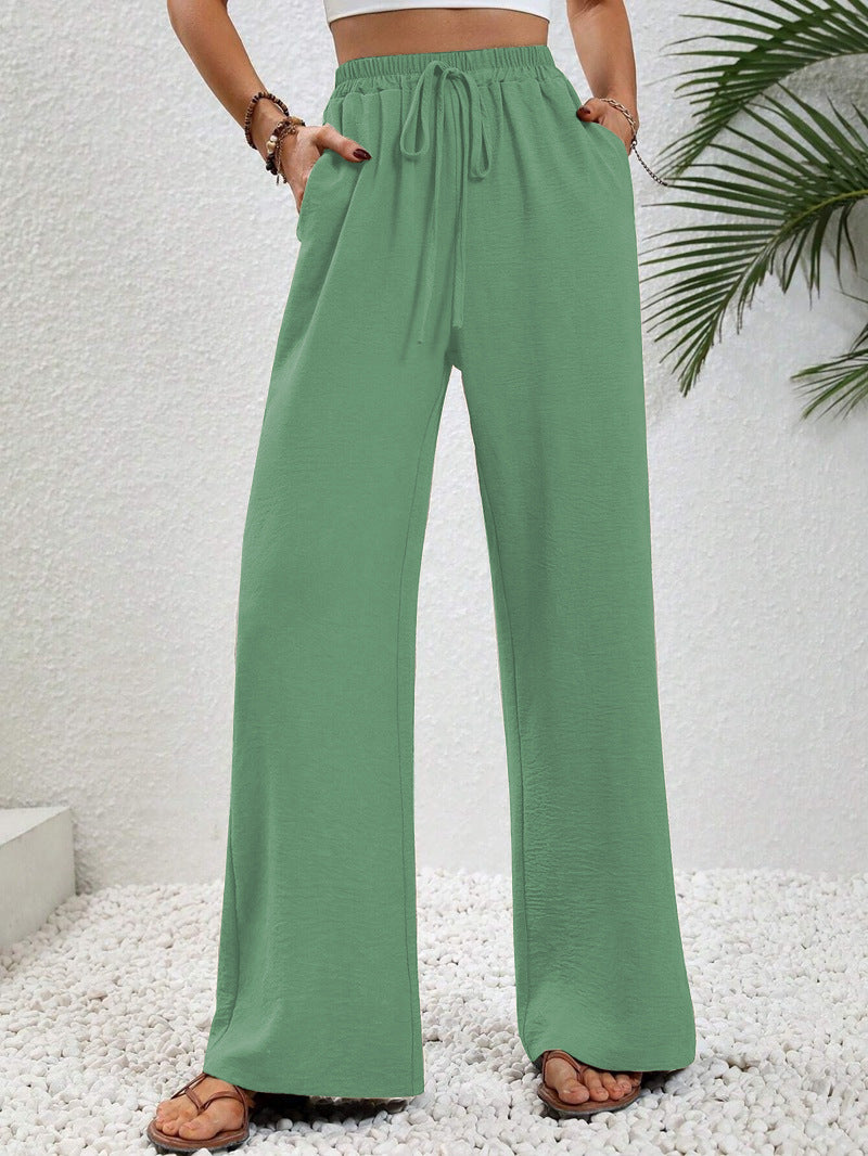 Women's Solid Color Wide-Leg Casual Pants