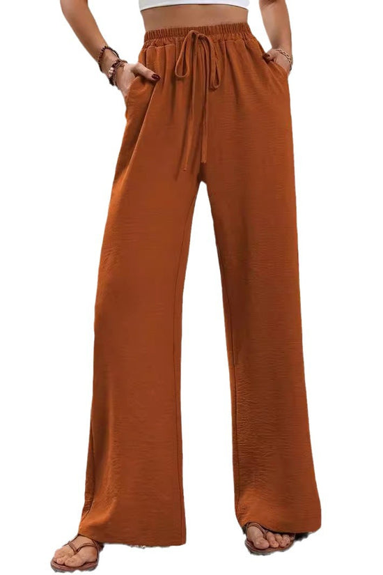 Women's Solid Color Wide-Leg Casual Pants