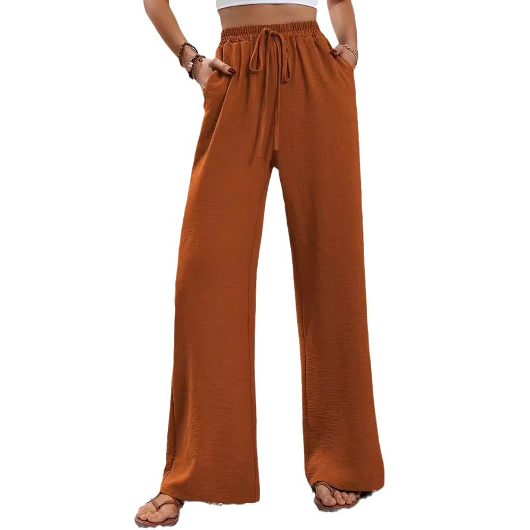Women's Solid Color Wide-Leg Casual Pants