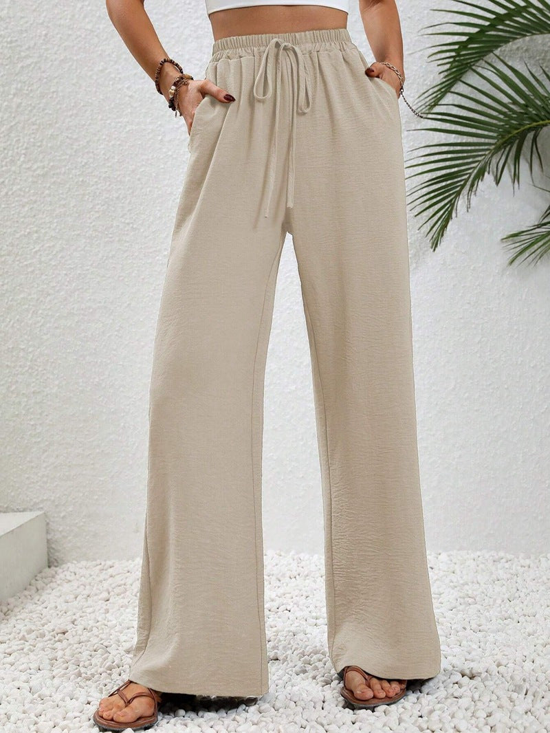 Women's Solid Color Wide-Leg Casual Pants
