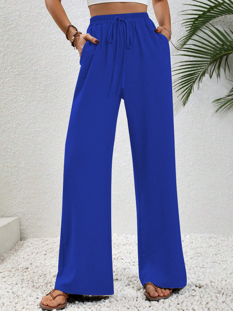 Women's Solid Color Wide-Leg Casual Pants