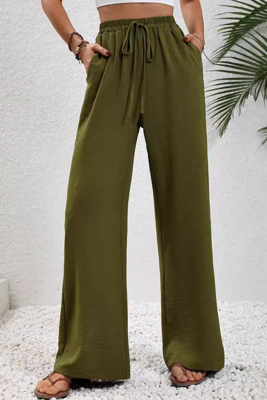 Women's Solid Color Wide-Leg Casual Pants