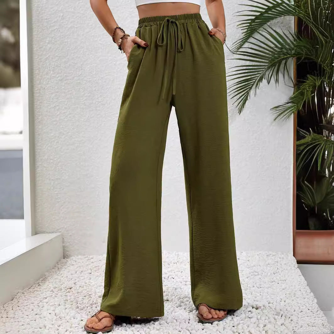 Women's Solid Color Wide-Leg Casual Pants