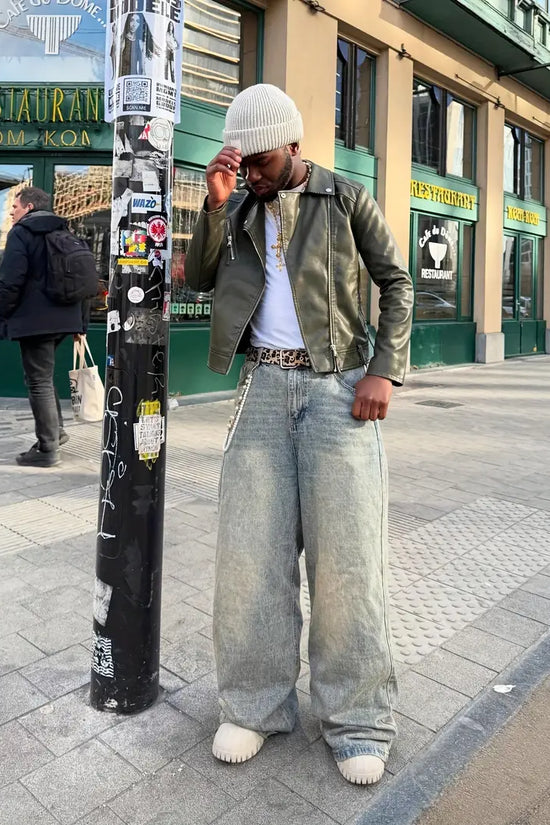 Men's Loose Fit Flared Floor‑Length Jeans – Heavy‑Duty Washed Streetwear