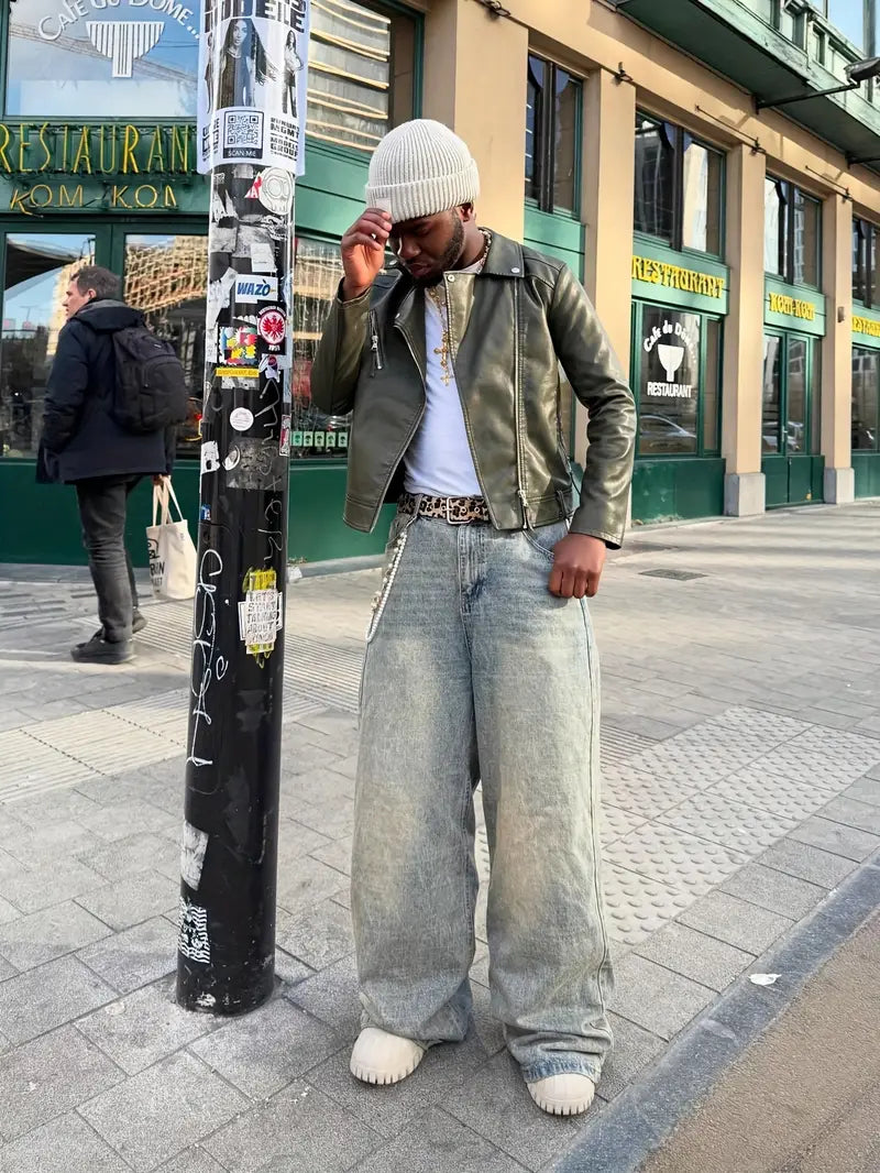 Men's Loose Fit Flared Floor‑Length Jeans – Heavy‑Duty Washed Streetwear