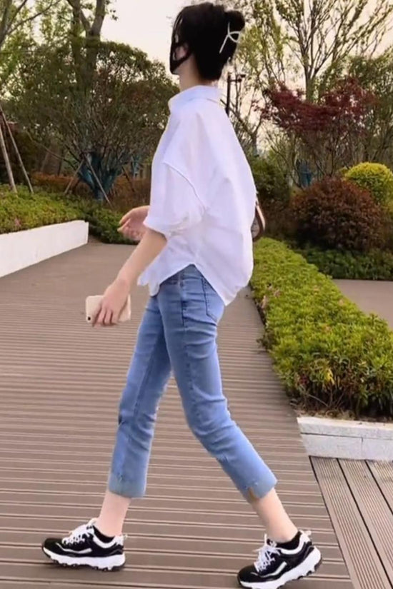 Cotton Medium Sleeve Slim Womens Shirt