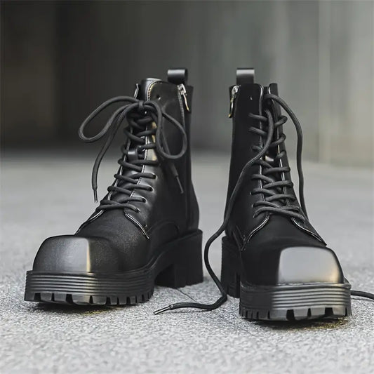 Men's Vintage High‑Top Leather Boots with Rubber Sole