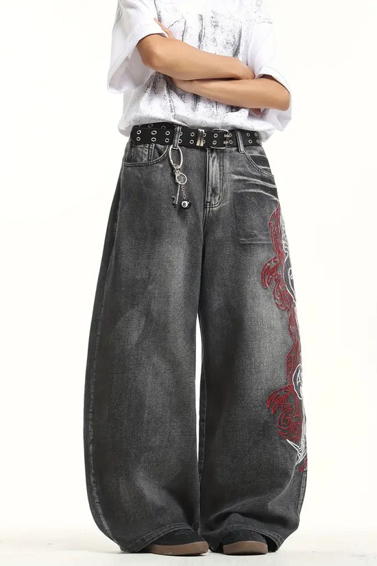 Retro Tie‑Dye Loose Wide‑Leg Denim Jeans – Unisex Street Style
