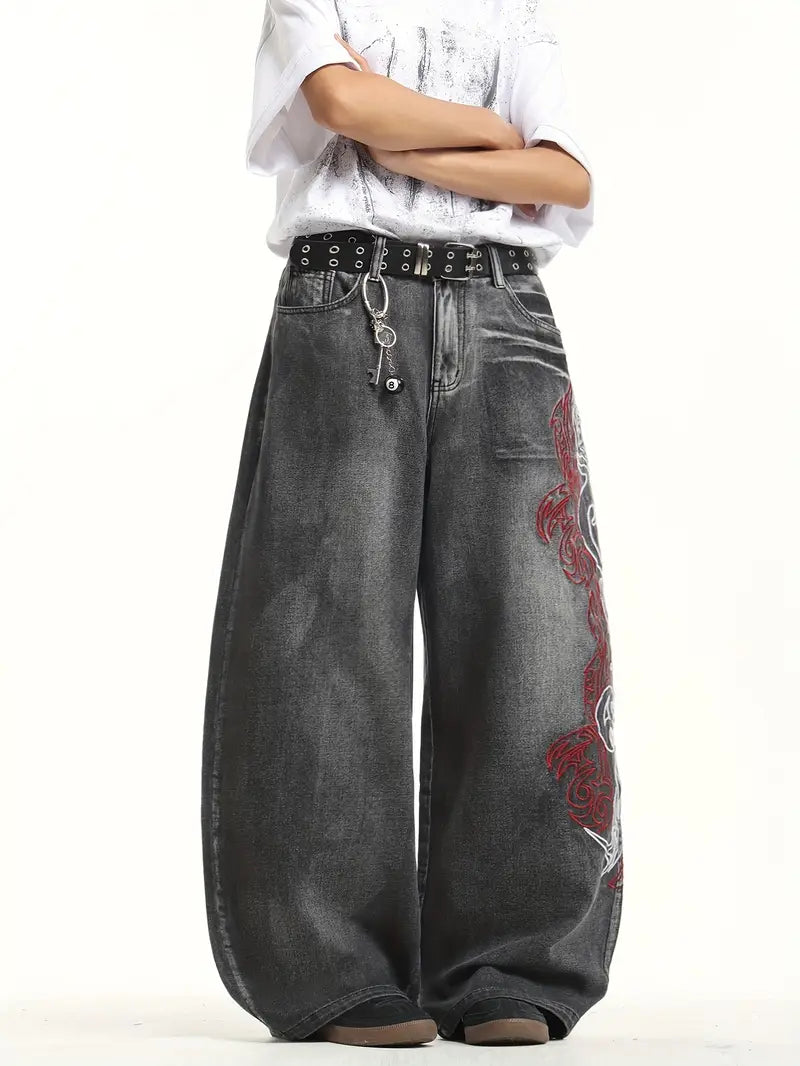 Retro Tie‑Dye Loose Wide‑Leg Denim Jeans – Unisex Street Style