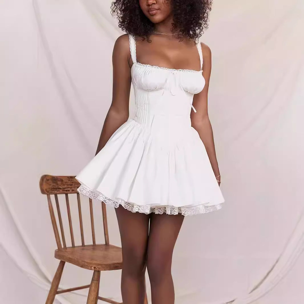 Sexy Lace Stitching Slip Dress with Adjustable Straps