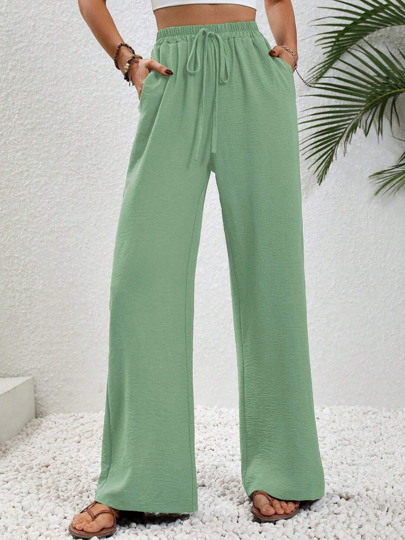 Women's Solid Color Wide-Leg Casual Pants