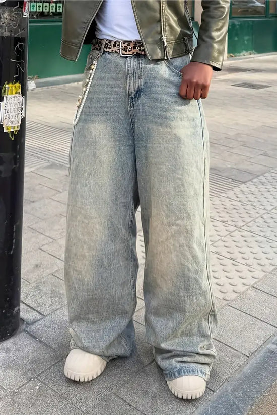 Men's Loose Fit Flared Floor‑Length Jeans – Heavy‑Duty Washed Streetwear