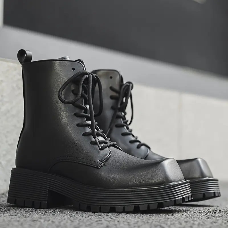 Men's Vintage High‑Top Leather Boots with Rubber Sole