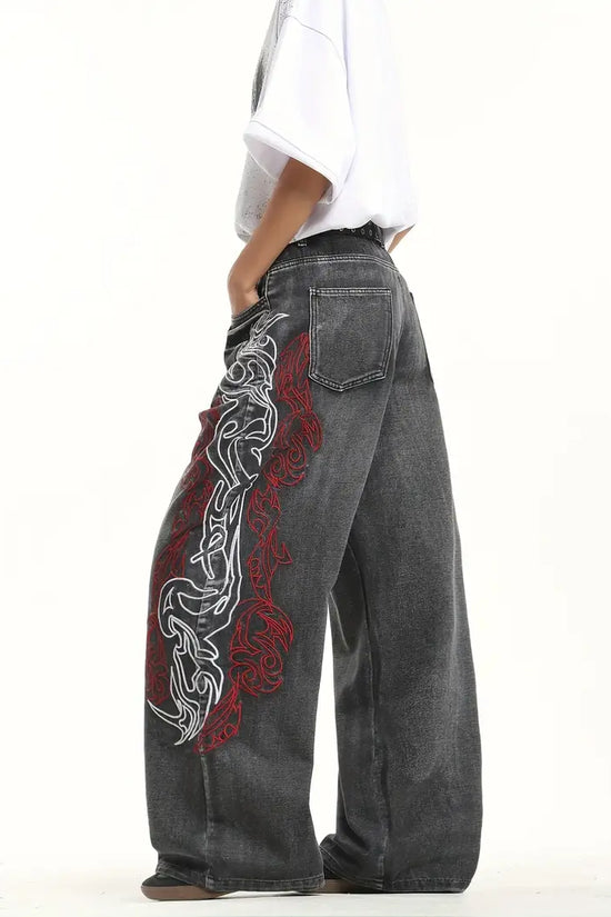 Retro Tie‑Dye Loose Wide‑Leg Denim Jeans – Unisex Street Style