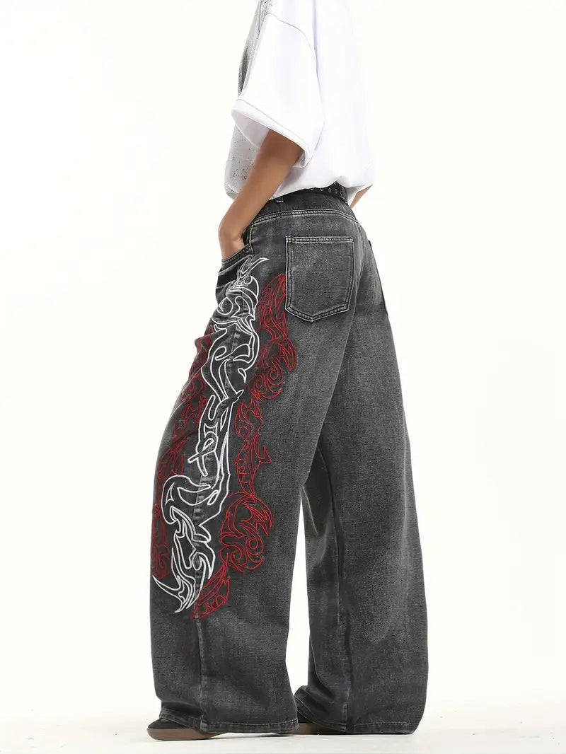 Retro Tie‑Dye Loose Wide‑Leg Denim Jeans – Unisex Street Style