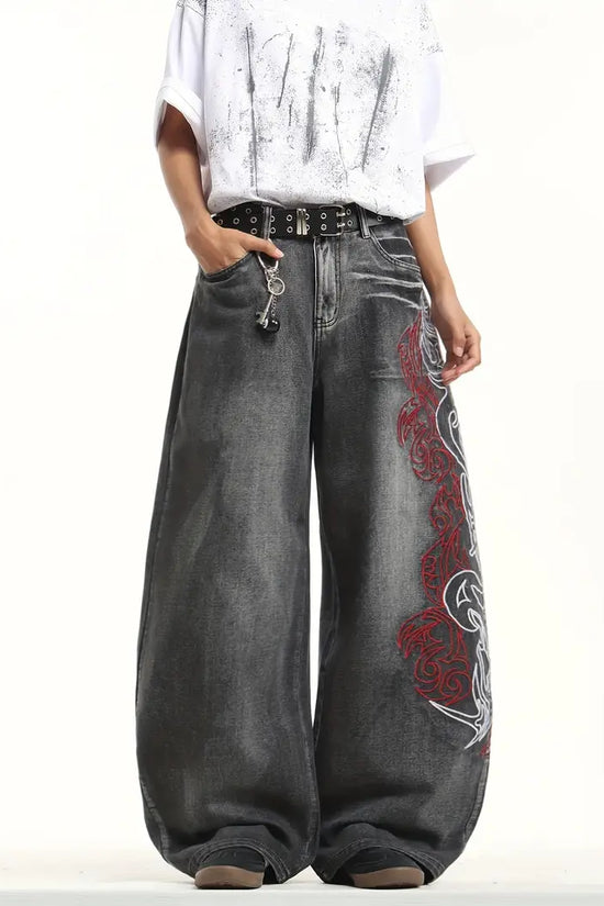 Retro Tie‑Dye Loose Wide‑Leg Denim Jeans – Unisex Street Style