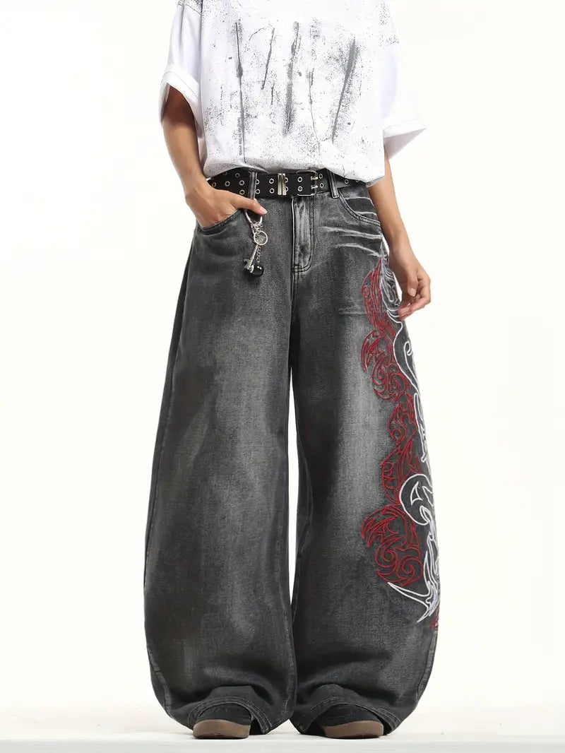 Retro Tie‑Dye Loose Wide‑Leg Denim Jeans – Unisex Street Style