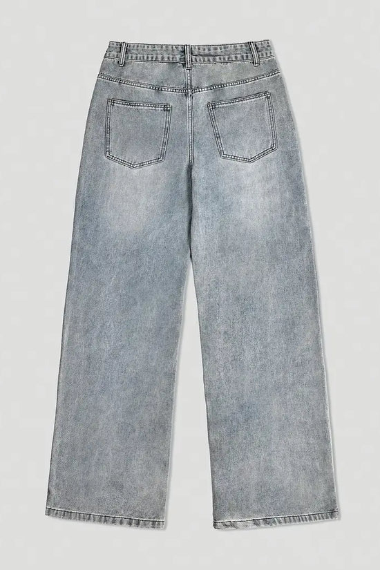 Men's Loose Fit Flared Floor‑Length Jeans – Heavy‑Duty Washed Streetwear