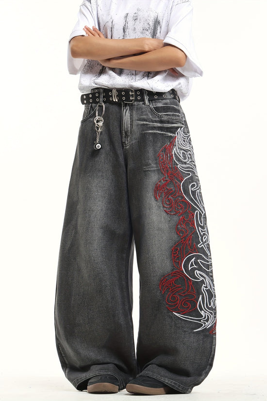 Retro Tie‑Dye Loose Wide‑Leg Denim Jeans – Unisex Street Style